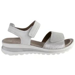 Ara Ladies Larger Sizes | Sandals<Ladies Velcro Sandals - 47207 - White/Silver