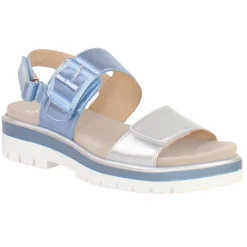 Ara Ladies Larger Sizes | Ladies Wide Fitting<Ladies Velcro Sandals - 21003-13 - Silver/Blue