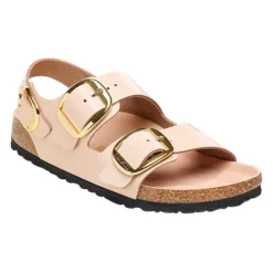 Birkenstock Sandals<Ladies Back Strap Patent Sandals - Milano Big Buckle - Beige