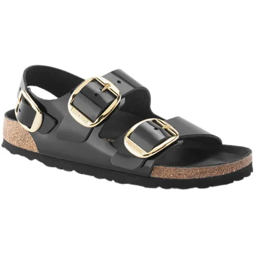 Birkenstock Sandals<Ladies Back Strap Patent Sandals - Milano Big Buckle - Black