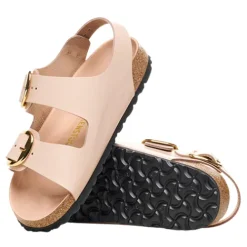 Birkenstock Sandals<Ladies Back Strap Patent Sandals - Milano Big Buckle - Beige