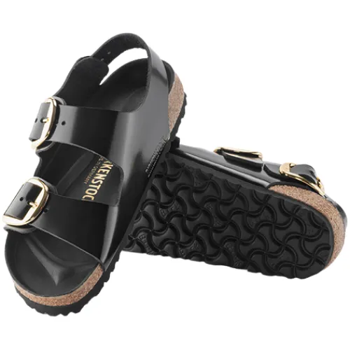 Birkenstock Sandals<Ladies Back Strap Patent Sandals - Milano Big Buckle - Black