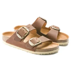 Birkenstock Sandals<Ladies Leather Sandals - Arizona Big Buckle - Cognac
