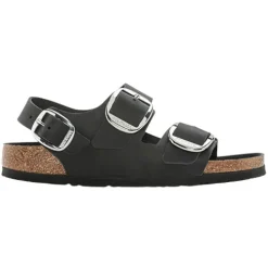 Birkenstock Sandals<Ladies Oiled Leather Sandals - Milano Big Buckle - Black