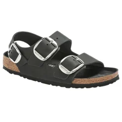 Birkenstock Sandals<Ladies Oiled Leather Sandals - Milano Big Buckle - Black