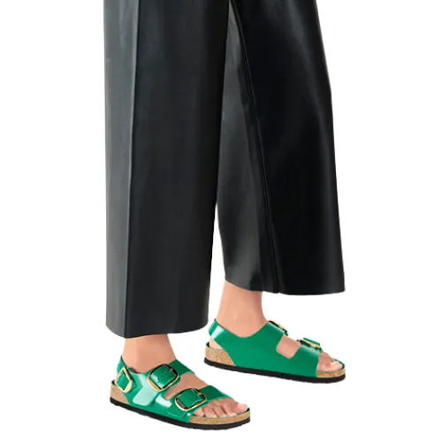 Birkenstock Sandals<Ladies Patent Back Strap Sandals - Milano Big Buckle - Green