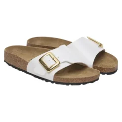Birkenstock Sandals<Ladies Sliders - Catalina Cushion Buckle - White Patent