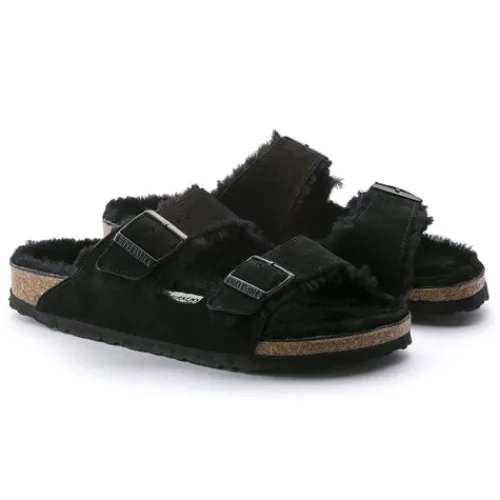 Birkenstock Sandals<Narrow Fit Sandals - Arizona Fur Narrow Fit - Black