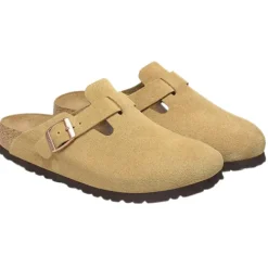 Birkenstock Sandals<s Mens Suede Clogs - Boston - Latte Cream