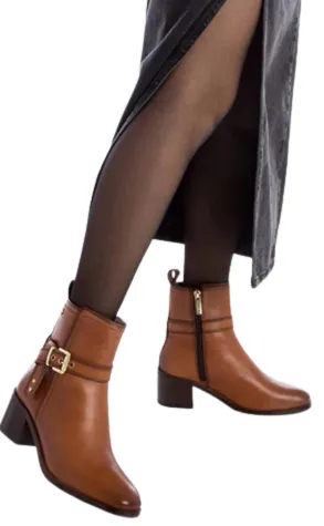 Carmela Boots<Block Heeled Ankle Boots- 161735 -Tan