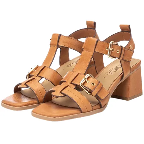 Carmela Heels<Ladies Block Heeled Sandals - 161629 - Camel