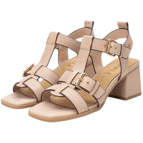 Carmela Heels<Ladies Block Heeled Sandals - 161629 - Beige