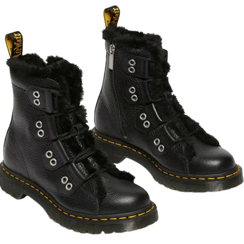 Dr. Martens Boots<Ladies Fur Lined Boots - 1460 - Black