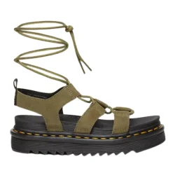 Dr. Martens Sandals<Dr.Martens Ladies Platform Gladiator Sandals - Nartilla - Olive Nubuck
