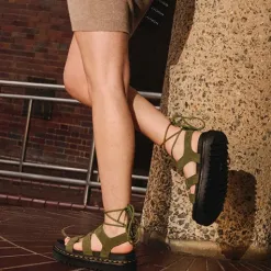 Dr. Martens Sandals<Dr.Martens Ladies Platform Gladiator Sandals - Nartilla - Olive Nubuck