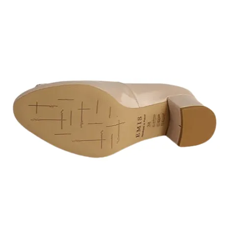Emis Heels<Ladies Block Heel Pumps - 8155 - Nude Patent