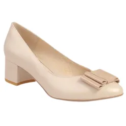 Emis Heels<Ladies Block Heeled Pumps - 8386 - Beige