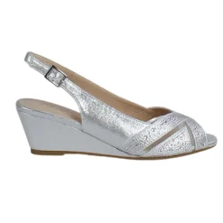 Glamour Heels<Ladies Peep Toe Wedges - Minsk - Silver