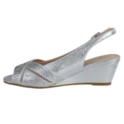 Glamour Heels<Ladies Peep Toe Wedges - Minsk - Silver