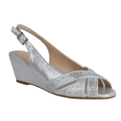 Glamour Heels<Ladies Peep Toe Wedges - Minsk - Silver