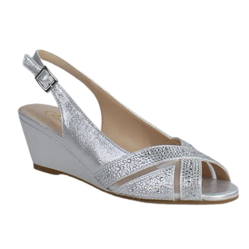 Glamour Heels<Ladies Peep Toe Wedges - Minsk - Silver