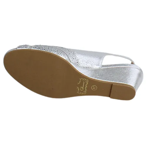Glamour Heels<Ladies Peep Toe Wedges - Minsk - Silver