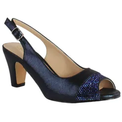 Glamour Heels<Peep Toe Sling Backs - Bern - Navy