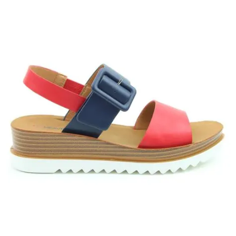 Heavenly Feet Sandals<Ladies Wedge Sandals - Pistachio - Navy / Red