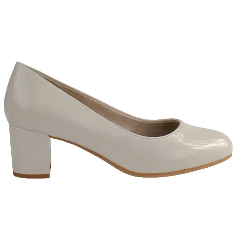 Jana Heels<Ladies Block Heeled Pumps - 22475-42 - Ivory Patent