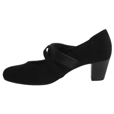 Jana Heels<Ladies Cross Strap Pumps - 24464-42 - Black Suede