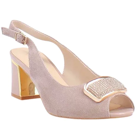 Loretta Vitale Heels<Peep Toe Sling Backs - C9610 - Apricot