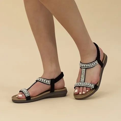 Lunar Sandals<Flat Sandals - Tancy - Black Pearl