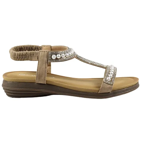 Lunar Sandals<Ladies Flat Sandals - Tancy - Beige Pearl