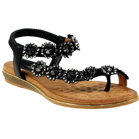 Lunar Sandals<Ladies Flat Sandals - Charlotte II - Black