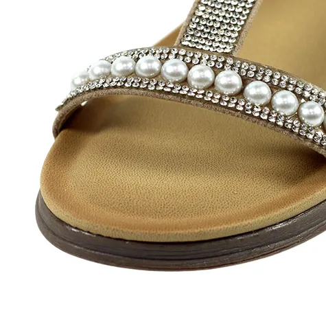 Lunar Sandals<Ladies Flat Sandals - Tancy - Beige Pearl