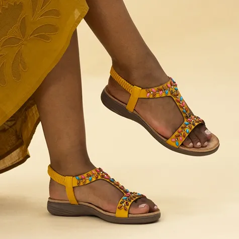 Lunar Sandals<Ladies Flat Sandals - Ravello - Mustard