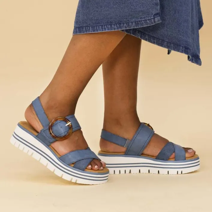 Lunar Sandals<Ladies Wedge Sandals - Elise - Blue