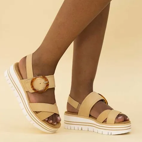 Lunar Sandals<Ladies Wedge Sandals - Elise - Beige