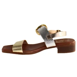 Oh My Sandals Sandals<Oh! My Sandals Ladies Low Block Heeled Sandals - 5346 - Metallic