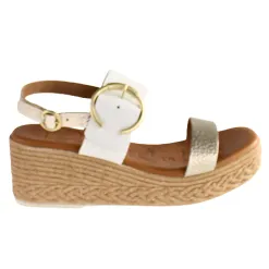 Oh My Sandals Sandals<Oh! My Sandals Ladies Wedge Sandals - 5455 - White/ Metallic
