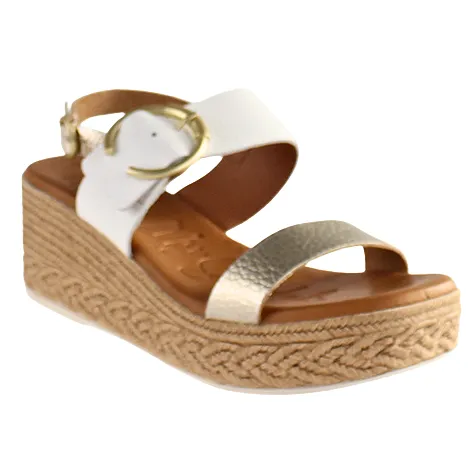 Oh My Sandals Sandals<Oh! My Sandals Ladies Wedge Sandals - 5455 - White/ Metallic