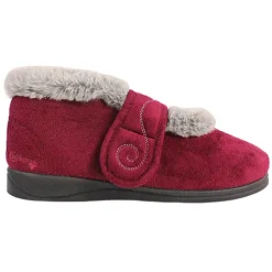 Padders Ladies Larger Sizes | Slippers<Ladies Velcro Boot Slippers - Hush - Burgundy