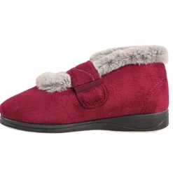 Padders Ladies Larger Sizes | Slippers<Ladies Velcro Boot Slippers - Hush - Burgundy