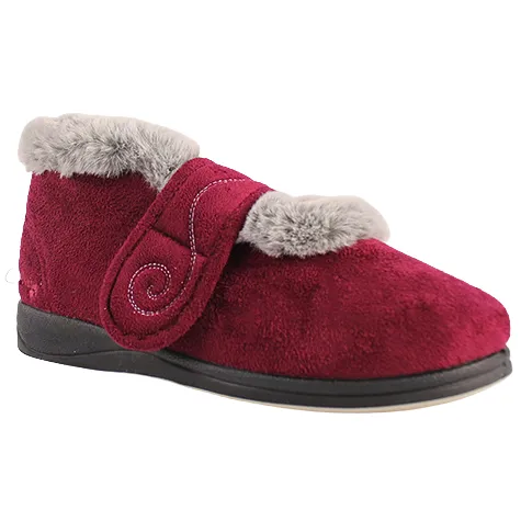 Padders Ladies Larger Sizes | Slippers<Ladies Velcro Boot Slippers - Hush - Burgundy