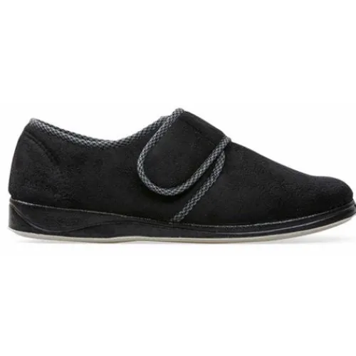 Padders Slippers<Men's Wide Fit Velcro Slippers - Harry - Black