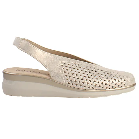 Pitillos Shoes<Ladies Sling Back Wedge Sandals - 10370 - Gold
