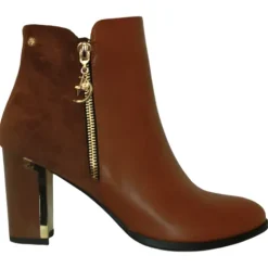 Redz Boots<-Block Heeled Ankle Boots - D3077 - Tan