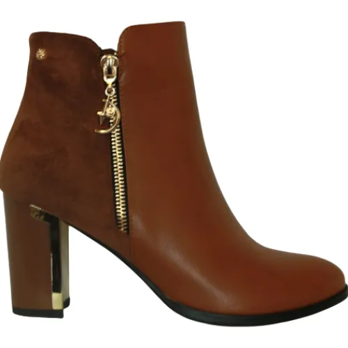 Redz Boots<-Block Heeled Ankle Boots - D3077 - Tan