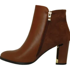Redz Boots<-Block Heeled Ankle Boots - D3077 - Tan