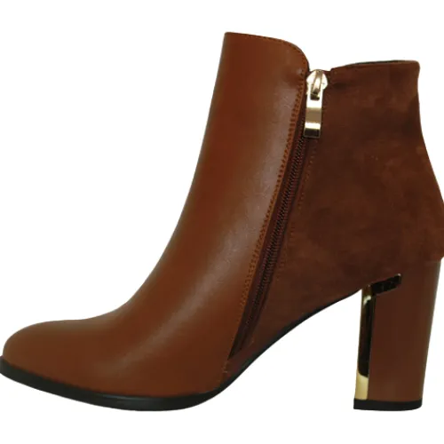 Redz Boots<-Block Heeled Ankle Boots - D3077 - Tan